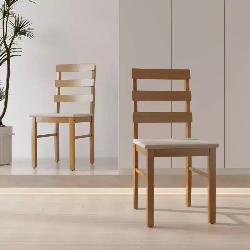 MAYEERTY 5-Piece Solid Wood Dining Table and Chair Set, Original Wood Color Rectangle Table with 4 Back Chairs
