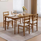 MAYEERTY 5-Piece Solid Wood Dining Table and Chair Set, Original Wood Color Rectangle Table with 4 Back Chairs