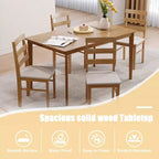 MAYEERTY 5-Piece Solid Wood Dining Table and Chair Set, Original Wood Color Rectangle Table with 4 Back Chairs