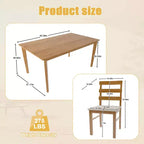 MAYEERTY 5-Piece Solid Wood Dining Table and Chair Set, Original Wood Color Rectangle Table with 4 Back Chairs