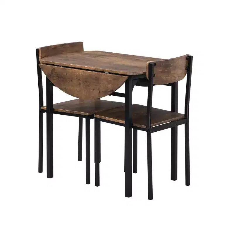 MAYEERTY Ensemble de salle à manger rond 3 pièces avec plateau à rabat, cadre noir, finition marron rustique, avec 2 chaises pour petits espaces