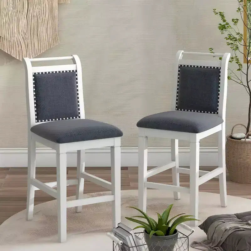 MAYEERTY 3-Piece Wood Counter Height Drop Leaf Dining Table Set, 2 Upholstered Chairs Small Space Table Set, White + Gray