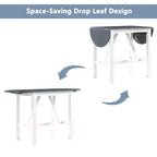 MAYEERTY 3-Piece Wood Counter Height Drop Leaf Dining Table Set, 2 Upholstered Chairs Small Space Table Set, White + Gray