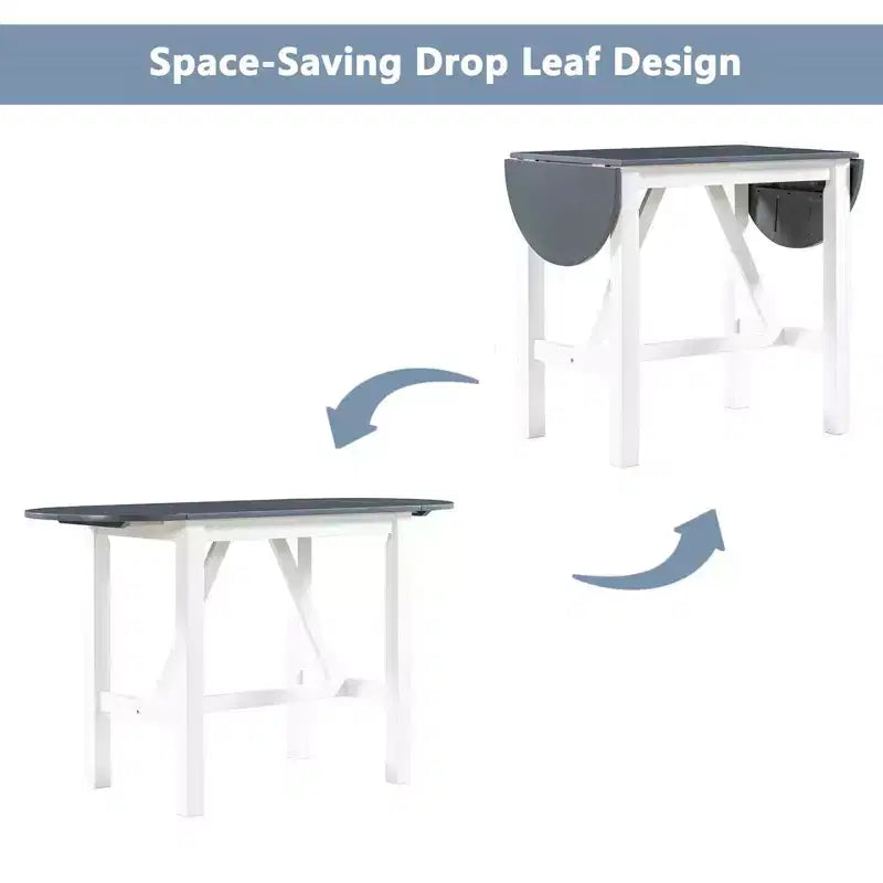 MAYEERTY 3-Piece Wood Counter Height Drop Leaf Dining Table Set, 2 Upholstered Chairs Small Space Table Set, White + Gray