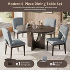 MAYEERTY 5-Piece Modern Extendable Round Dining Table Set, 16.2 Leaf Small Space Table Set, Espresso + Gray