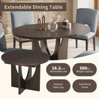 MAYEERTY 5-Piece Modern Extendable Round Dining Table Set, 16.2 Leaf Small Space Table Set, Espresso + Gray