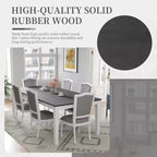 MAYEERTY Ensemble de salle à manger rustique extensible 7 pièces, table de 198,4 cm avec rallonge de 45,7 cm et 2 tiroirs, 6 chaises rembourrées, gris foncé + blanc