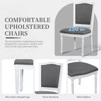 MAYEERTY Ensemble de salle à manger rustique extensible 7 pièces, table de 198,4 cm avec rallonge de 45,7 cm et 2 tiroirs, 6 chaises rembourrées, gris foncé + blanc