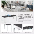 MAYEERTY Ensemble de salle à manger rustique extensible 7 pièces, table de 198,4 cm avec rallonge de 45,7 cm et 2 tiroirs, 6 chaises rembourrées, gris foncé + blanc