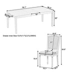 MAYEERTY Ensemble de salle à manger rustique extensible 7 pièces, table de 198,4 cm avec rallonge de 45,7 cm et 2 tiroirs, 6 chaises rembourrées, gris foncé + blanc