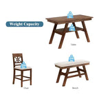 MAYEERTY 6-Piece Wood Counter Height Dining Table Set, Rustic Style with Storage Shelf, Bench & 4 Chairs, Walnut + Beige
