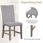 MAYEERTY 7-Piece Mid-Century Solid Wood Extendable Dining Table Set, 12 Leaf, Upholstered Chairs for 6 Person, Golden Brown + Gray