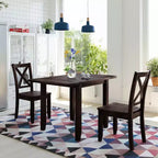 MAYEERTY Ensemble de table à manger 3 pièces en bois avec abattants, 2 chaises à dossier en X, pour petits espaces, espresso