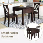MAYEERTY Ensemble de table à manger 3 pièces en bois avec abattants, 2 chaises à dossier en X, pour petits espaces, espresso