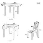 MAYEERTY Ensemble de table à manger 3 pièces en bois avec abattants, 2 chaises à dossier en X, pour petits espaces, espresso