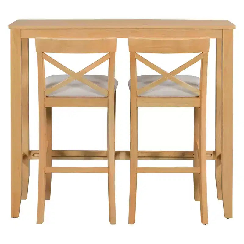 MAYEERTY 48 Ensemble de salle à manger style ferme en bois, hauteur bar, table rectangulaire avec 2 chaises pour petits espaces, gris + beige