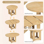 MAYEERTY 5-Piece Farmhouse Extendable Round Dining Table Set, 16 Removable Leaf, 4 Upholstered Chairs for 4 Person, Espresso + Beige