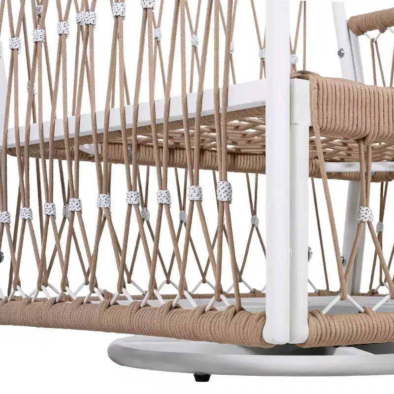 MAYEERTY Ensemble de mobilier de jardin bohème 3 pièces, 2 chaises longues et table d'appoint à plateau en verre, Cadre en acier avec corde tissée à la main, Coussins imperméables