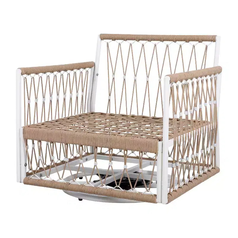 MAYEERTY Ensemble de mobilier de jardin bohème 3 pièces, 2 chaises longues et table d'appoint à plateau en verre, Cadre en acier avec corde tissée à la main, Coussins imperméables