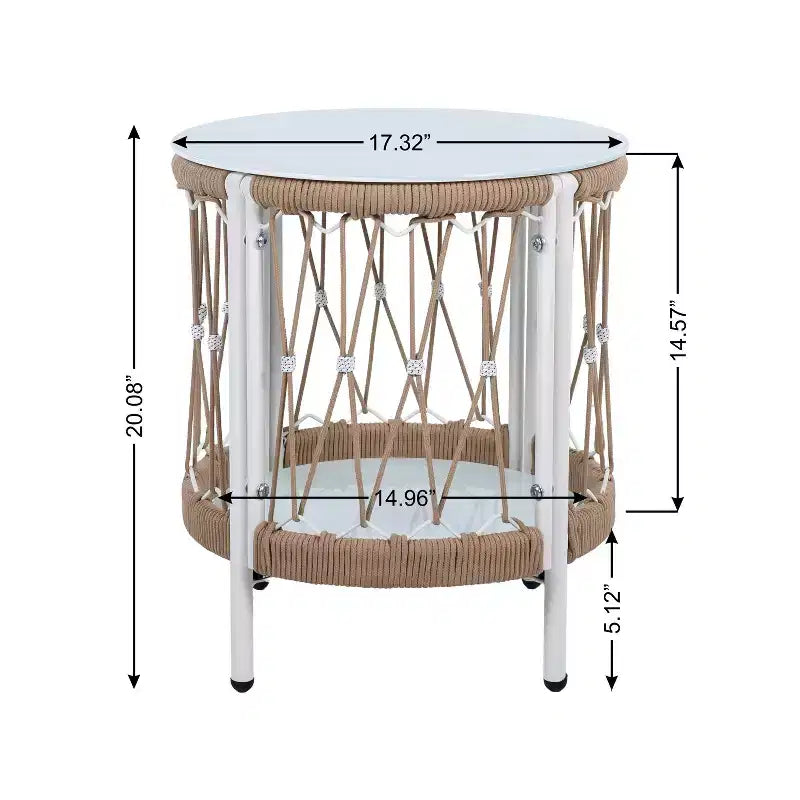 MAYEERTY Ensemble de mobilier de jardin bohème 3 pièces, 2 chaises longues et table d'appoint à plateau en verre, Cadre en acier avec corde tissée à la main, Coussins imperméables