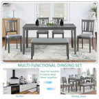 MAYEERTY 6-Piece Dining Set for 6, Wooden Rectangular Table + 4 Upholstered Chairs & Bench, Gray