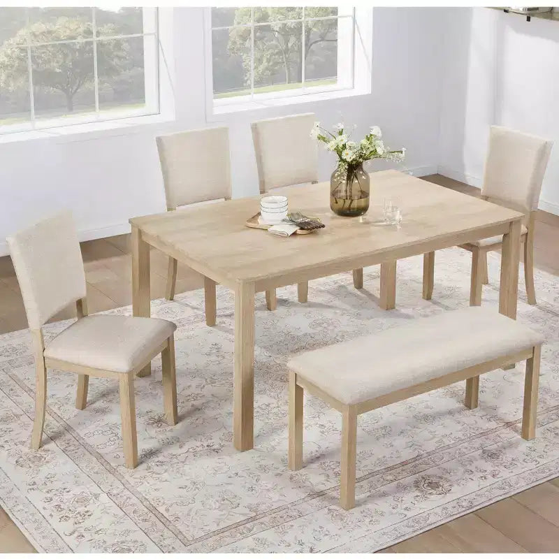 MAYEERTY 5-Piece 47.3 Modern Round Dining Set, 4 Upholstered Chairs, Antique Black & Beige