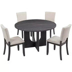 MAYEERTY 5-Piece 47.3 Modern Round Dining Set, 4 Upholstered Chairs, Antique Black & Beige