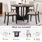 MAYEERTY 5-Piece 47.3 Modern Round Dining Set, 4 Upholstered Chairs, Antique Black & Beige
