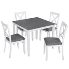 MAYEERTY 5-Piece Modern Dining Set, Wood Table with 4 Chairs, Grey & White Two Tone