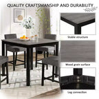 MAYEERTY 6-Piece Wooden Dining Set, 4 Chairs & Bench for 6, Light Grey & Black Two Tone