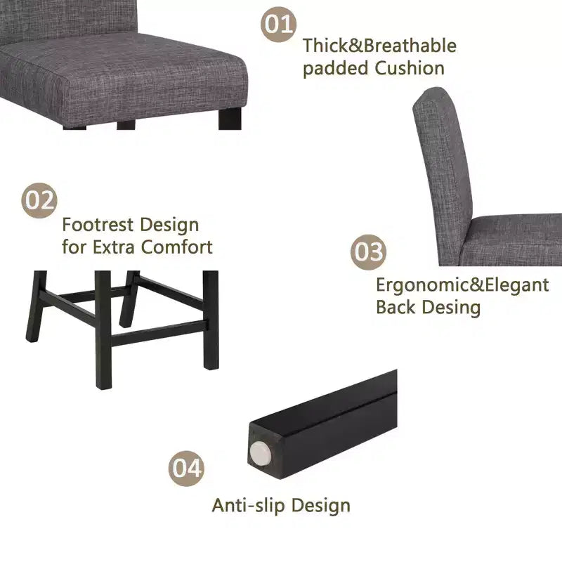 MAYEERTY 6-Piece Wooden Dining Set, 4 Chairs & Bench for 6, Light Grey & Black Two Tone