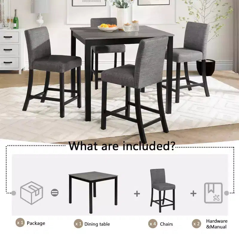 MAYEERTY 6-Piece Wooden Dining Set, 4 Chairs & Bench for 6, Light Grey & Black Two Tone