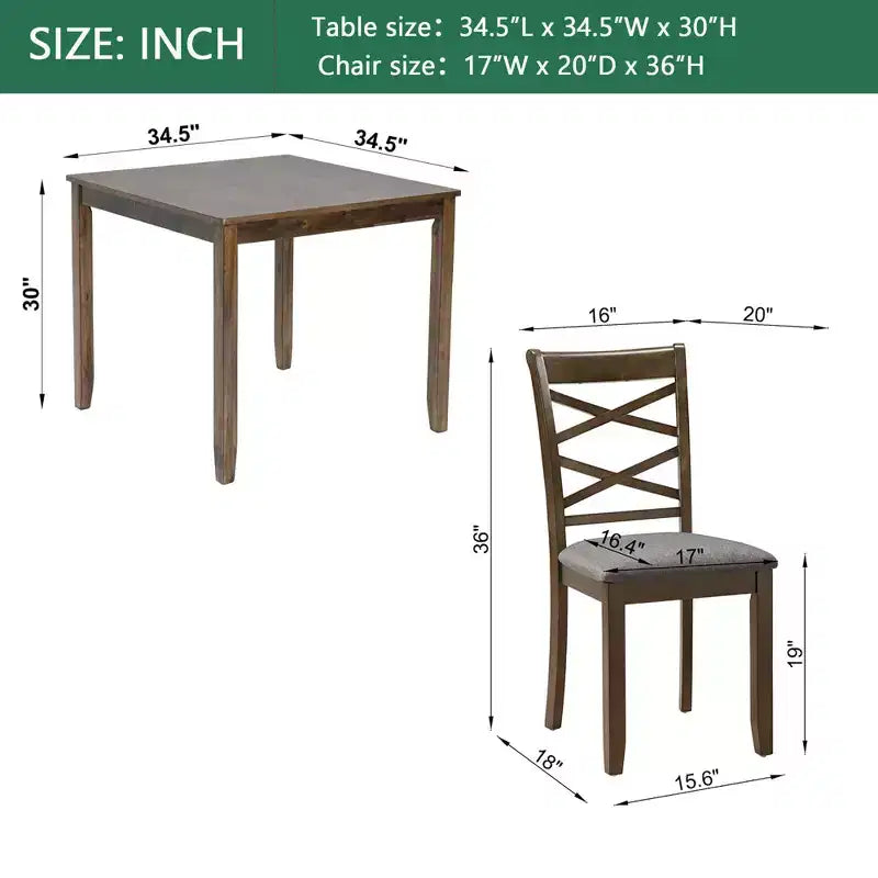 MAYEERTY 5-Piece Elegant Modern Dining Set, Wooden Table with 4 Chairs for 4, Walnut