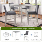 Ensemble table de bar 5 pièces MAYEERTY, table en bois et 4 chaises rembourrées
