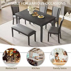 MAYEERTY Ensemble table à manger moderne 6 pièces, Table en bois avec 4 chaises et un banc, Gris