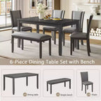 MAYEERTY Ensemble table à manger moderne 6 pièces, Table en bois avec 4 chaises et un banc, Gris