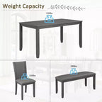 MAYEERTY Ensemble table à manger moderne 6 pièces, Table en bois avec 4 chaises et un banc, Gris