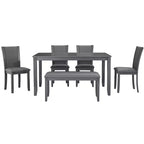 MAYEERTY Ensemble table à manger moderne 6 pièces, Table en bois avec 4 chaises et un banc, Gris
