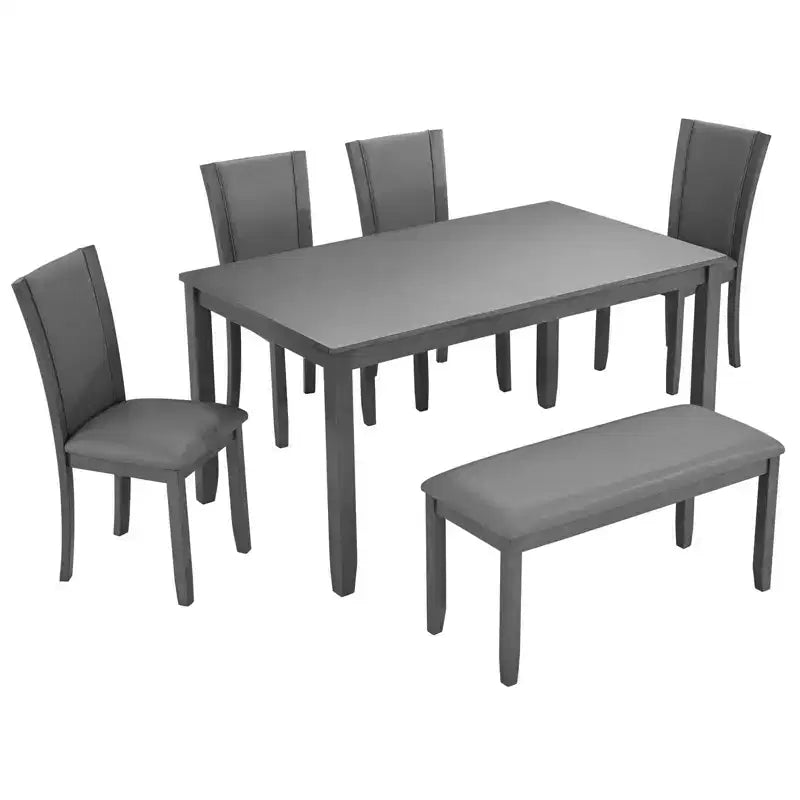 MAYEERTY Ensemble table à manger moderne 6 pièces, Table en bois avec 4 chaises et un banc, Gris