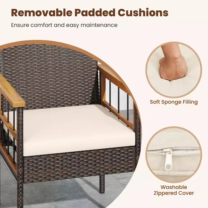 Costway 7 PCS PE Wicker Patio Dining Set with 1.97 Umbrella Hole, Cushions for Deck Garden Mix Brown