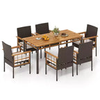 Costway 7 PCS PE Wicker Patio Dining Set with 1.97 Umbrella Hole, Cushions for Deck Garden Mix Brown