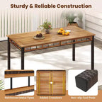 Costway 7 PCS PE Wicker Patio Dining Set with 1.97 Umbrella Hole, Cushions for Deck Garden Mix Brown