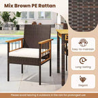Costway 7 PCS PE Wicker Patio Dining Set with 1.97 Umbrella Hole, Cushions for Deck Garden Mix Brown