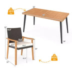 Costway Ensemble de 7 chaises de salle à manger de patio avec plateau de table, trou de parasol de 1,97, coussin amovible Naturel + Marron mélangé + Noir