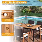 Costway Ensemble de 7 chaises de salle à manger de patio avec plateau de table, trou de parasol de 1,97, coussin amovible Naturel + Marron mélangé + Noir