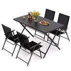 Costway Ensemble repas extérieur pliable 5 pièces, grande table rectangulaire en métal 4 fauteuils en maille noir