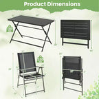 Costway Ensemble repas extérieur pliable 5 pièces, grande table rectangulaire en métal 4 fauteuils en maille noir