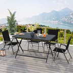 Costway Ensemble repas extérieur pliable 5 pièces, grande table rectangulaire en métal 4 fauteuils en maille noir