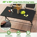 Costway Ensemble repas extérieur pliable 5 pièces, grande table rectangulaire en métal 4 fauteuils en maille noir