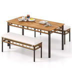 Costway 3 PCS Acacia Wood Patio Dining Set with 1.97 Umbrella Hole & Cushions for Garden Mix Brown